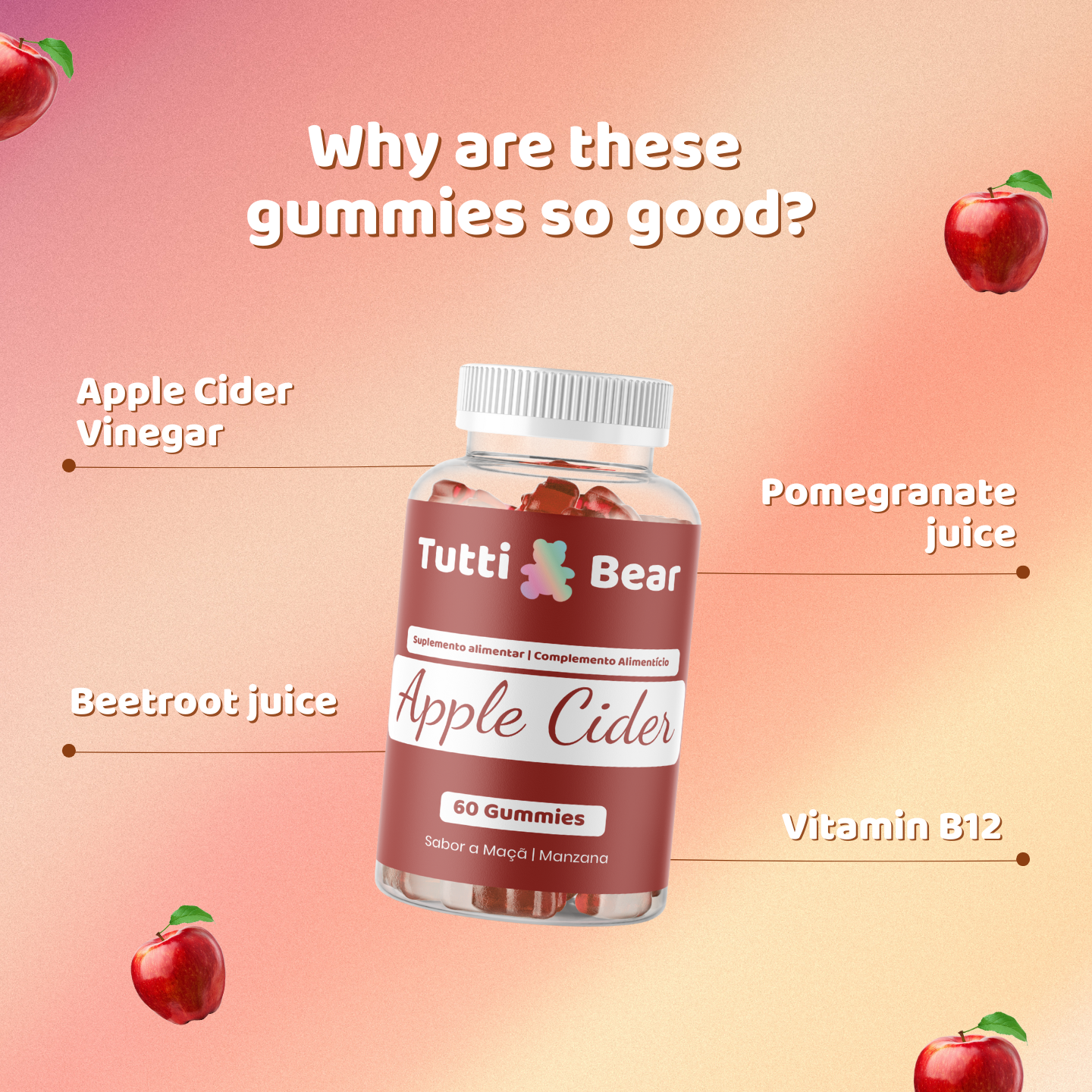 Gomas de vinagre de sidra de maçã